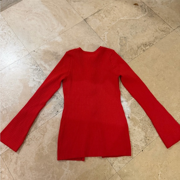 Commense Golden Button Split Knit Top Red - Picture 7 of 7